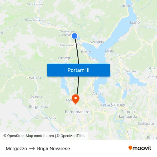 Mergozzo to Briga Novarese map