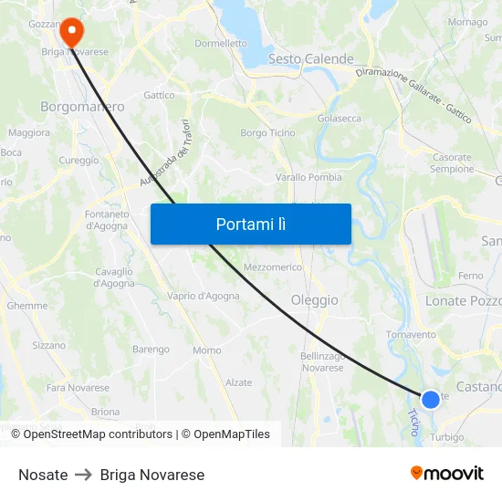 Nosate to Briga Novarese map