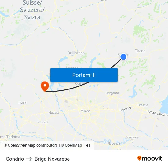 Sondrio to Briga Novarese map