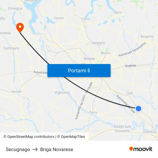 Secugnago to Briga Novarese map