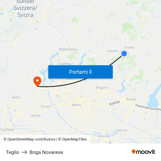 Teglio to Briga Novarese map