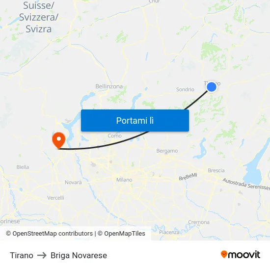 Tirano to Briga Novarese map