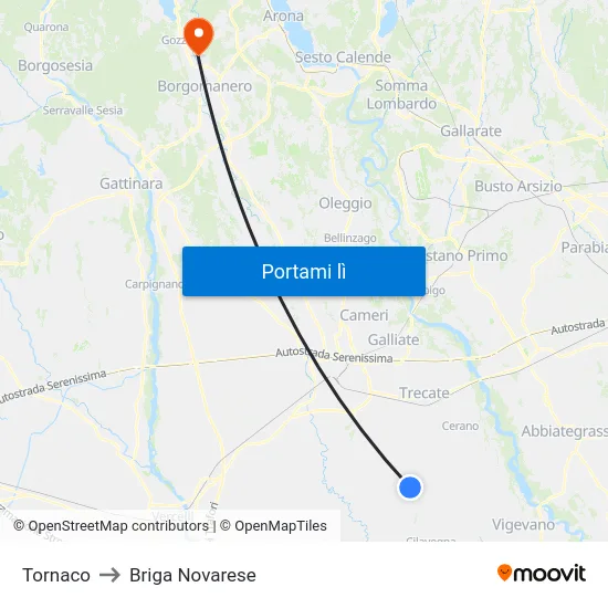 Tornaco to Briga Novarese map