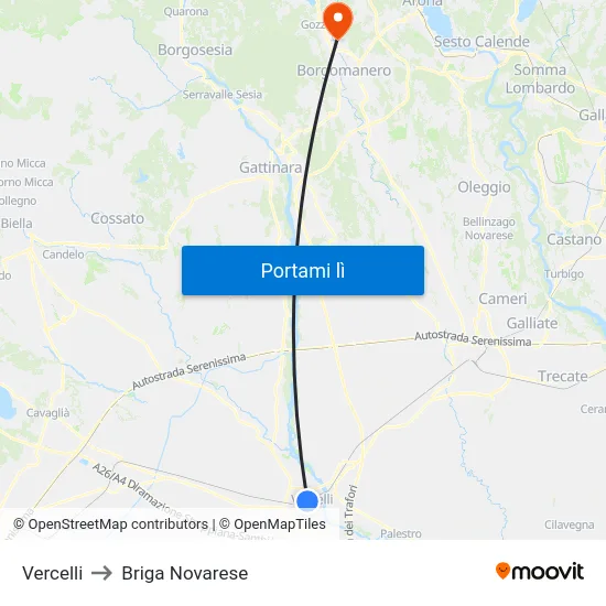 Vercelli to Briga Novarese map