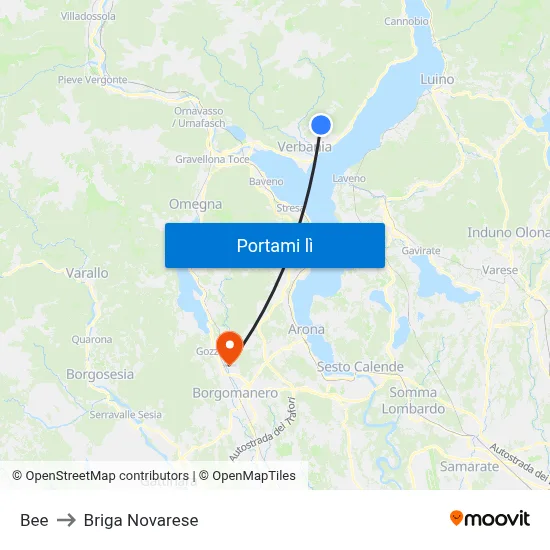 Bee to Briga Novarese map
