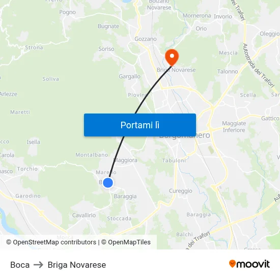 Boca to Briga Novarese map