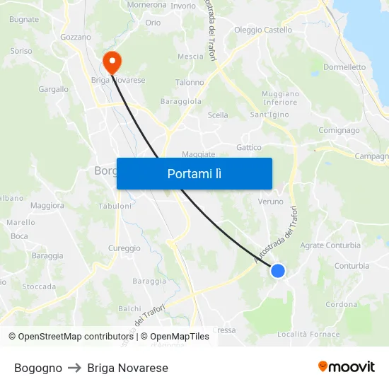 Bogogno to Briga Novarese map