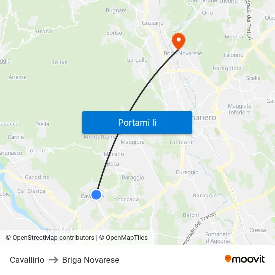 Cavallirio to Briga Novarese map