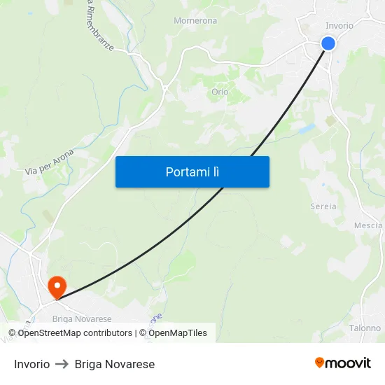 Invorio to Briga Novarese map
