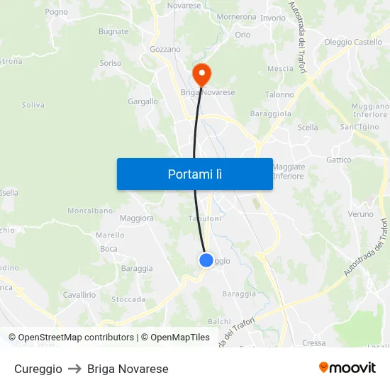 Cureggio to Briga Novarese map