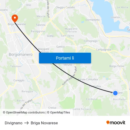 Divignano to Briga Novarese map
