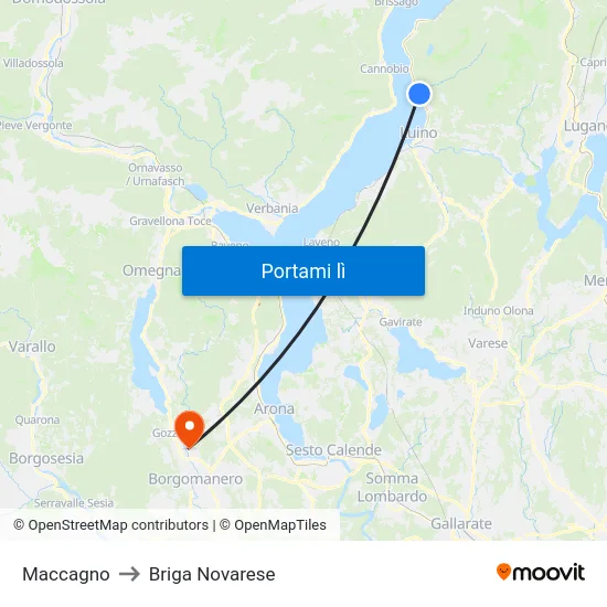 Maccagno to Briga Novarese map