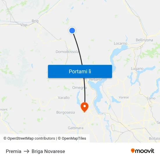 Premia to Briga Novarese map