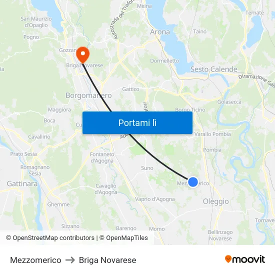 Mezzomerico to Briga Novarese map