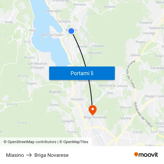 Miasino to Briga Novarese map