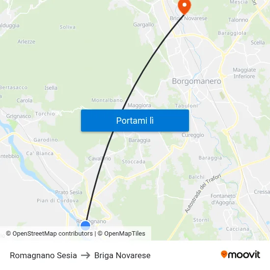 Romagnano Sesia to Briga Novarese map