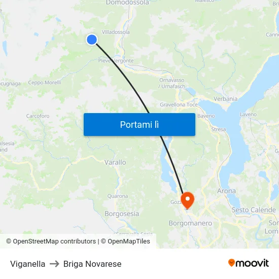 Viganella to Briga Novarese map