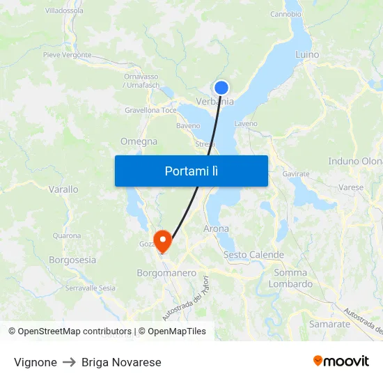 Vignone to Briga Novarese map
