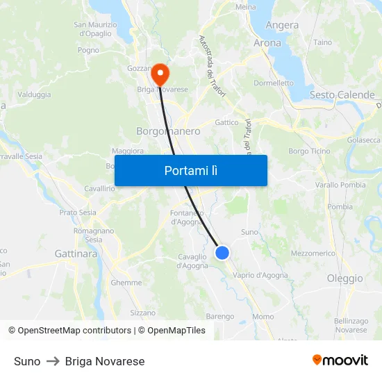 Suno to Briga Novarese map