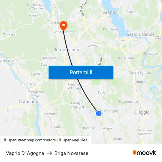 Vaprio D' Agogna to Briga Novarese map
