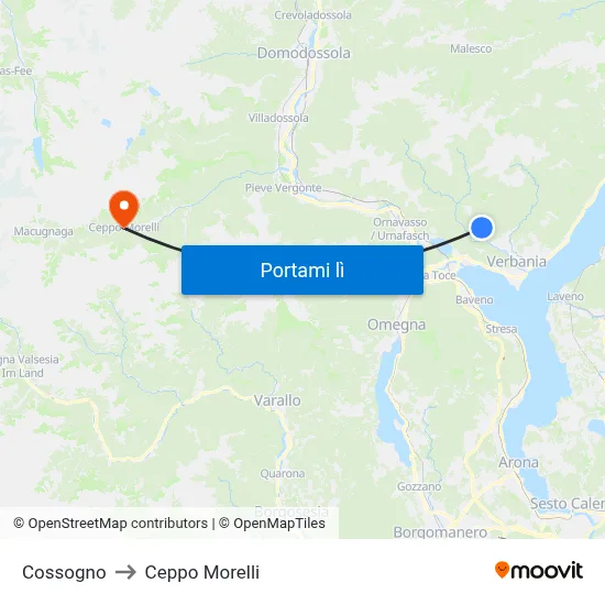 Cossogno to Ceppo Morelli map