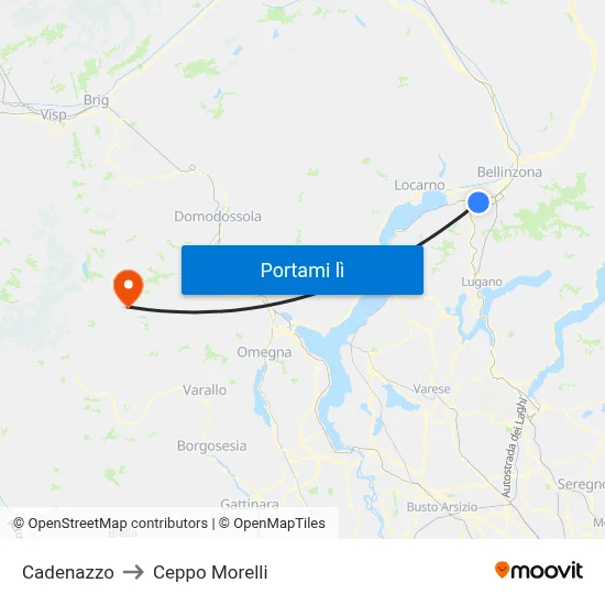 Cadenazzo to Ceppo Morelli map
