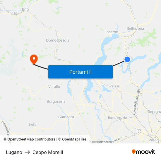 Lugano to Ceppo Morelli map