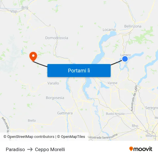 Paradiso to Ceppo Morelli map