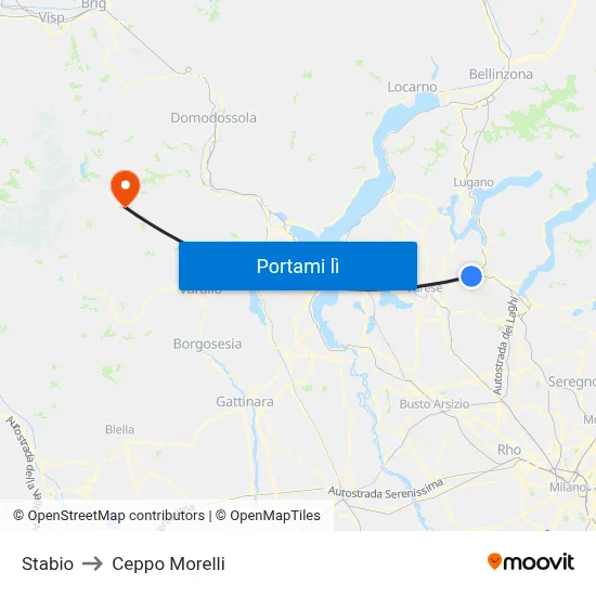 Stabio to Ceppo Morelli map