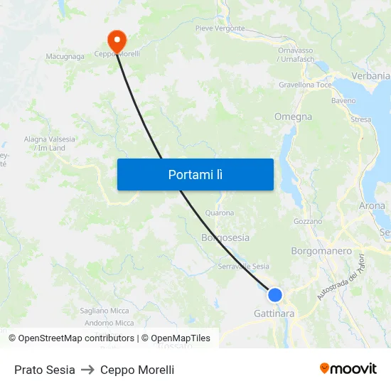 Prato Sesia to Ceppo Morelli map