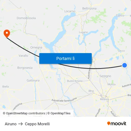 Airuno to Ceppo Morelli map