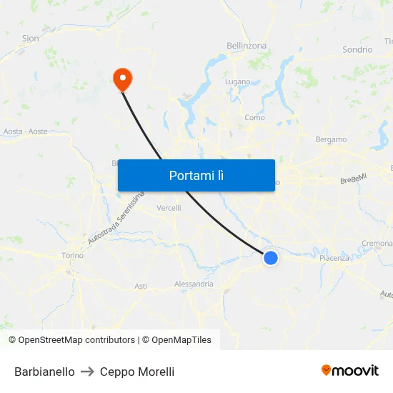 Barbianello to Ceppo Morelli map