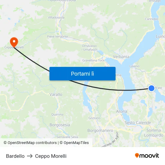 Bardello to Ceppo Morelli map