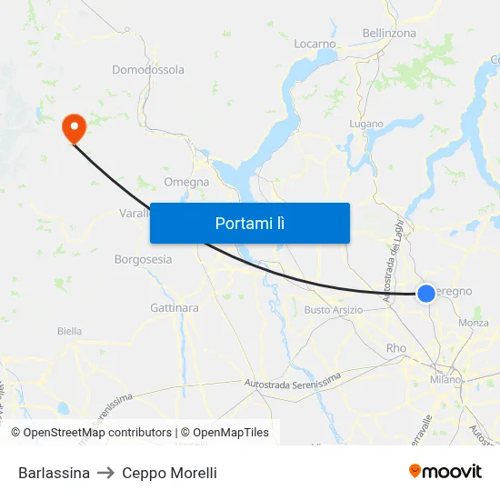 Barlassina to Ceppo Morelli map