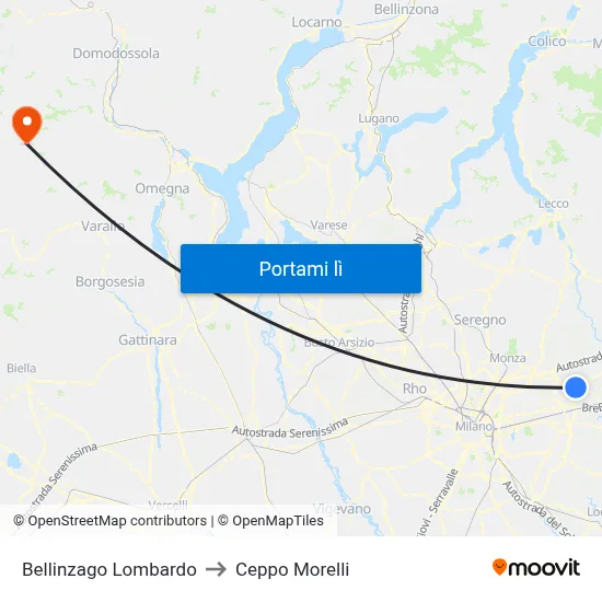 Bellinzago Lombardo to Ceppo Morelli map