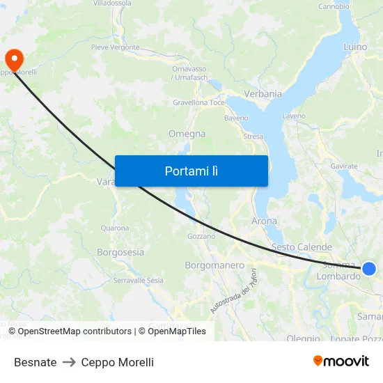 Besnate to Ceppo Morelli map