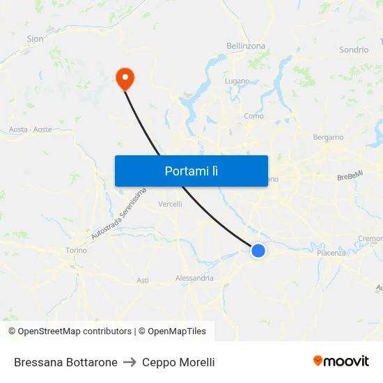 Bressana Bottarone to Ceppo Morelli map