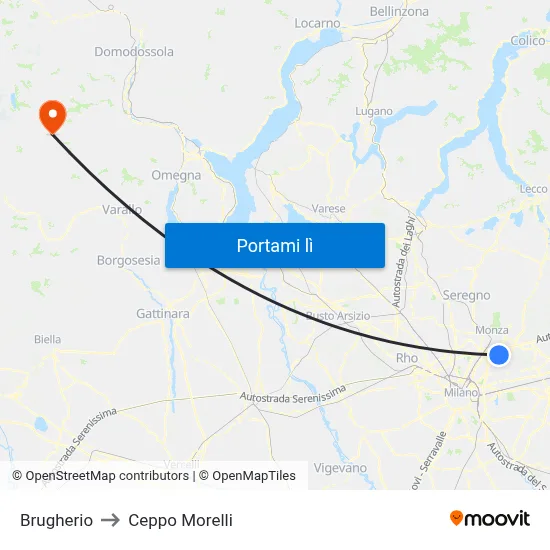 Brugherio to Ceppo Morelli map