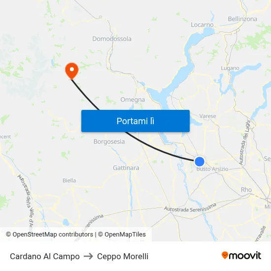 Cardano Al Campo to Ceppo Morelli map