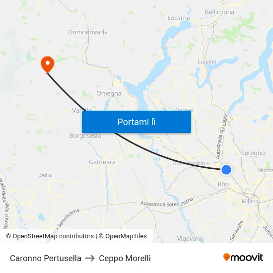 Caronno Pertusella to Ceppo Morelli map