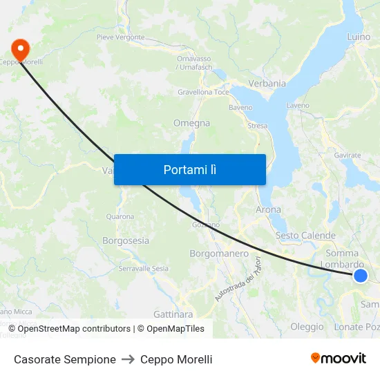 Casorate Sempione to Ceppo Morelli map