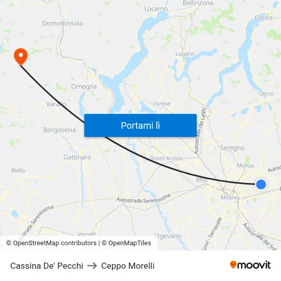 Cassina De' Pecchi to Ceppo Morelli map