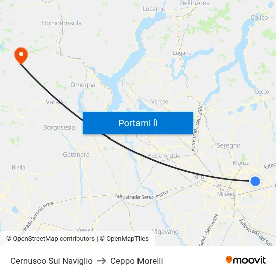 Cernusco Sul Naviglio to Ceppo Morelli map