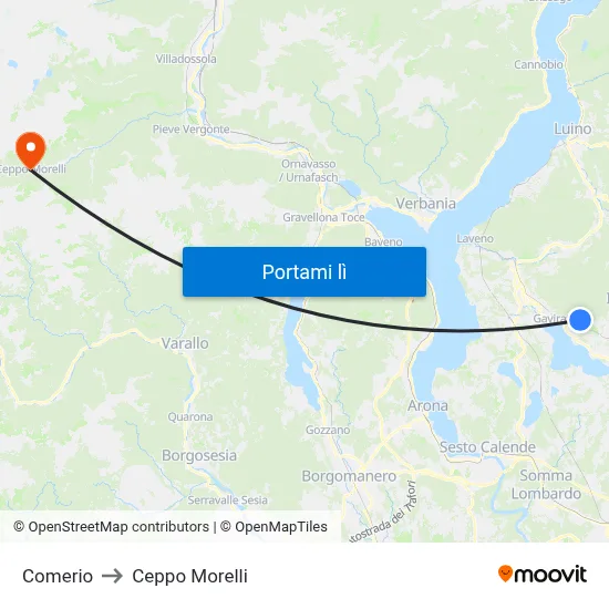 Comerio to Ceppo Morelli map