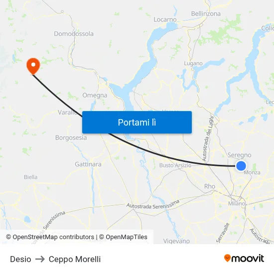 Desio to Ceppo Morelli map