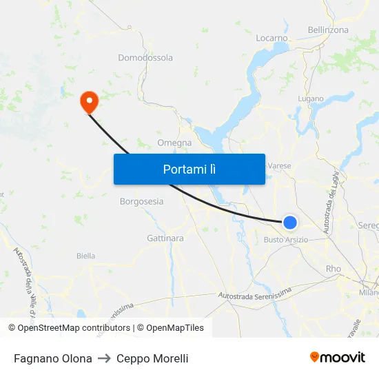 Fagnano Olona to Ceppo Morelli map