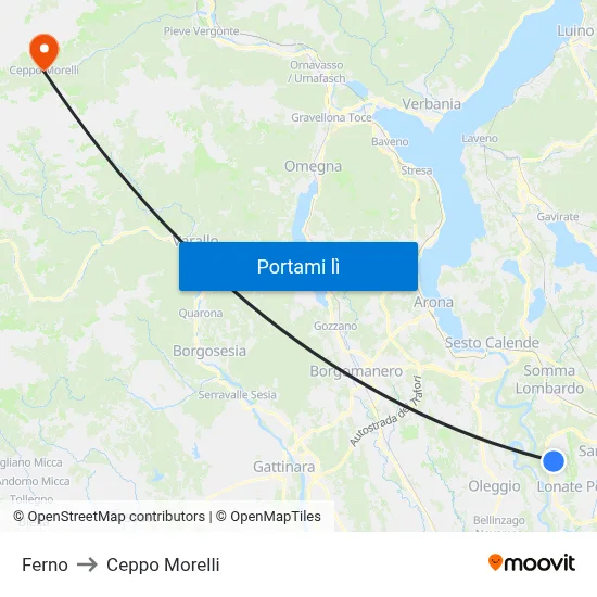 Ferno to Ceppo Morelli map