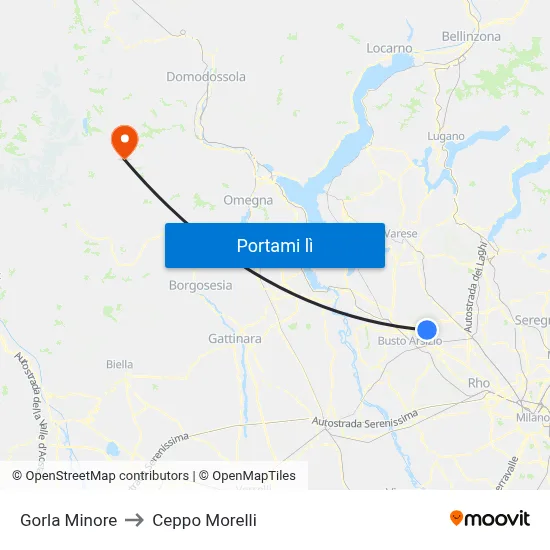 Gorla Minore to Ceppo Morelli map