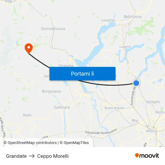 Grandate to Ceppo Morelli map