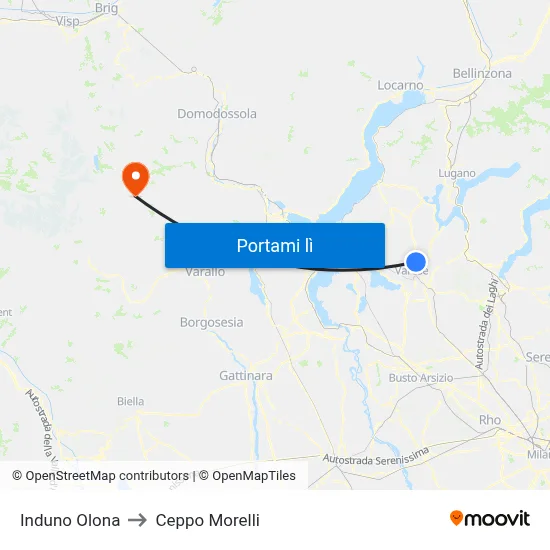 Induno Olona to Ceppo Morelli map